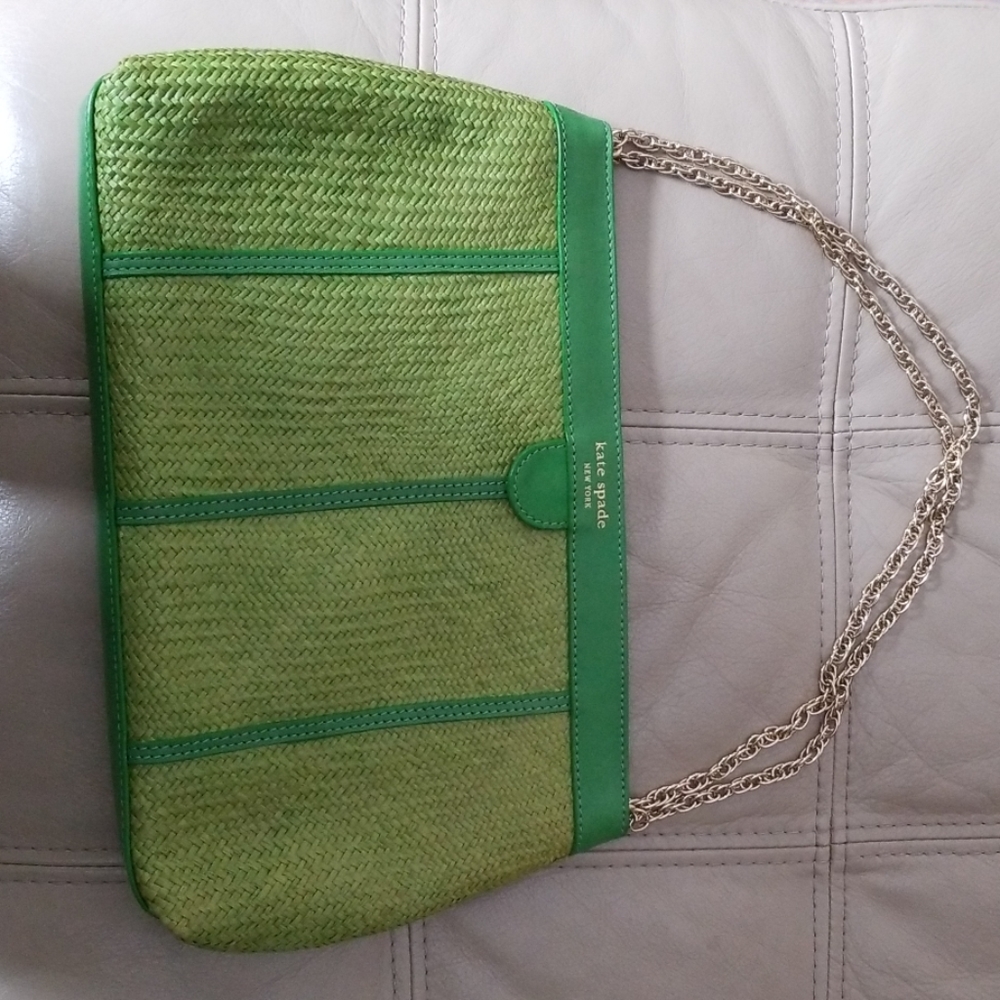 Kate Spade lime green handbag with gold chain